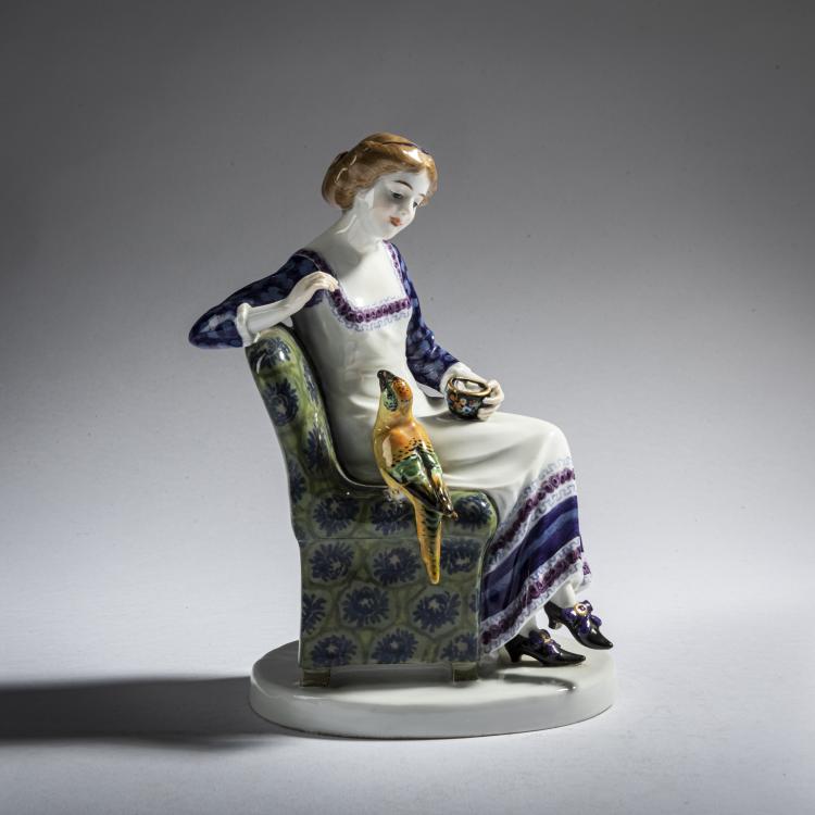 Hauptbild zu Objekt, 'Dame, einen Papagei f&uuml;tternd', 1910, Emmerich Oehler, Meissen, 161E 1165