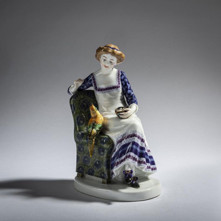 Bild 1 zu Objekt, 'Dame, einen Papagei f&uuml;tternd', 1910, Emmerich Oehler, Meissen, 161E 1165