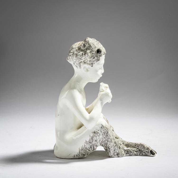 Hauptbild zu Objekt, 'Seated Pan playing the flute', c. 1900, Hans Stoltenberg-Lerche, Goldscheider, Wien, 162C 483