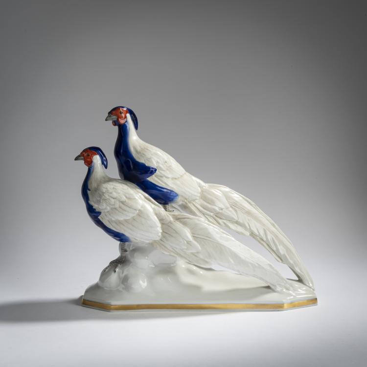 Hauptbild zu Objekt, Zwei Silberfasane, um 1935, Aelteste Volkstedter Porzellanfabrik AG, Rudolstadt, 161E 1121