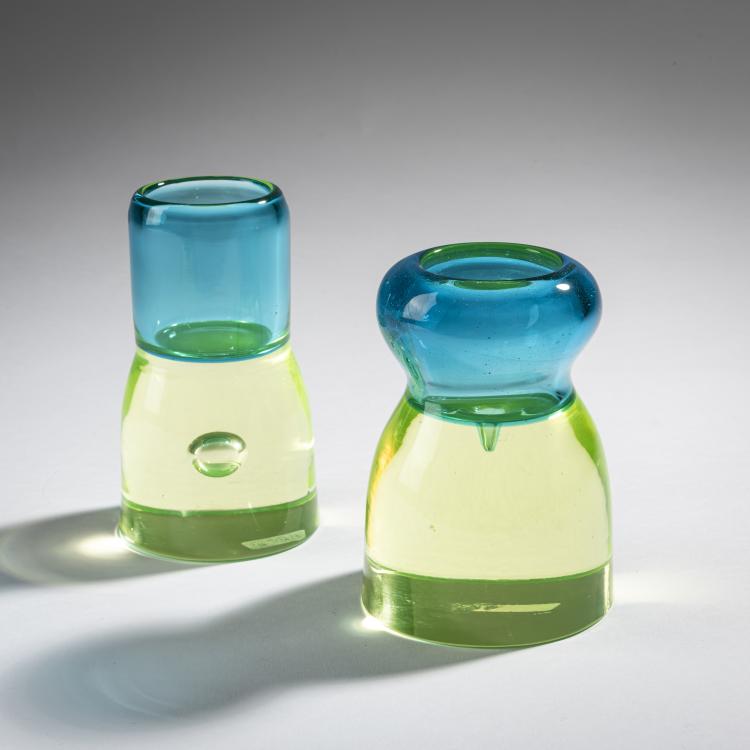 Hauptbild zu Objekt, 2 'Sommerso' candlesticks, c. 1960, Antonio Da Ros, Cenedese, Gino, Murano, 161B 408