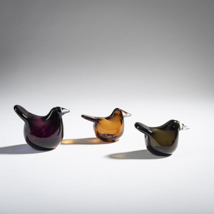 Hauptbild zu Objekt, Three flycatchers 'Sieppo', 1972-78, Oiva Toikka, Nuutaj&auml;rvi, Notsj&ouml;; Iittala, Kalvola, 161D 818