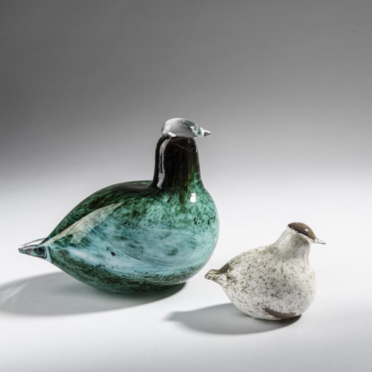 Hauptbild zu Objekt, Zwei Moorschneeh&uuml;hner 'Kiiruna ', 1981-94, Oiva Toikka, Nuutaj&auml;rvi, Notsj&ouml;; iittala, Kalvola, 161D 828