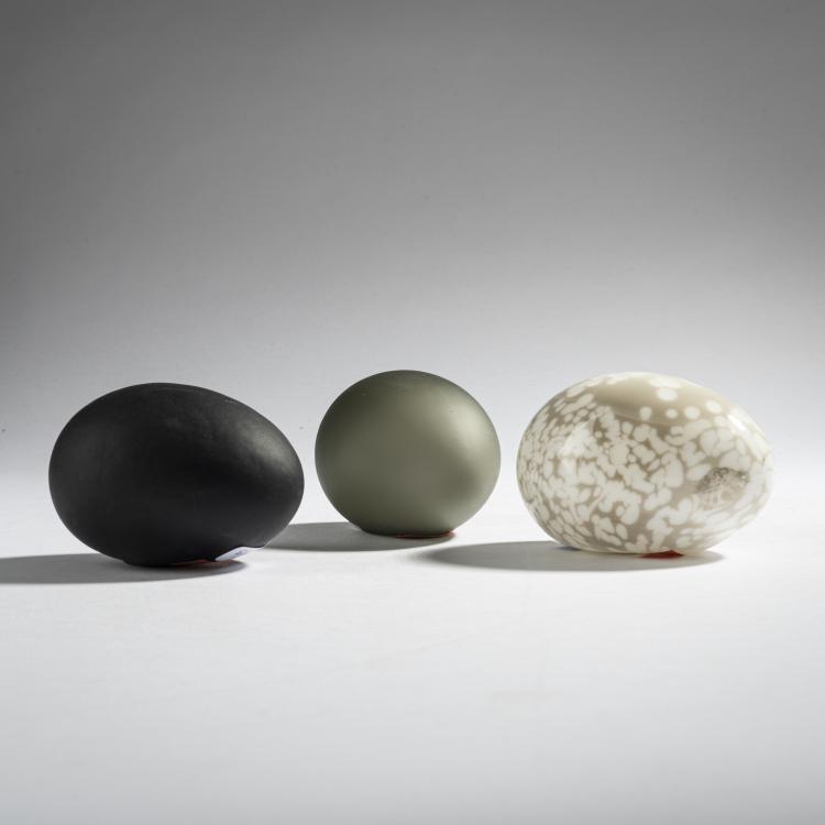 Bild 1 zu Objekt, Drei Eier, um 1995, Oiva Toikka, Nuutaj&auml;rvi, Notsj&ouml;; Iittala, Kalvola, 161D 906