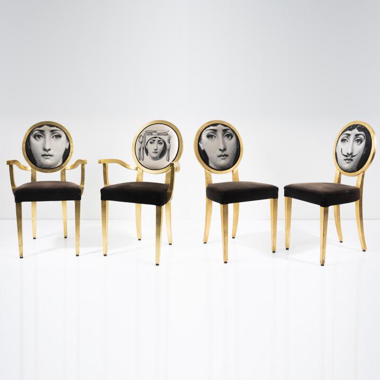 Hauptbild zu Objekt, 2 chairs, 2 armchairs 'Tema e variazioni', 1990s, Piero Fornasetti, Galli, G., Italien; Fornasetti, Mailand, 161A 158