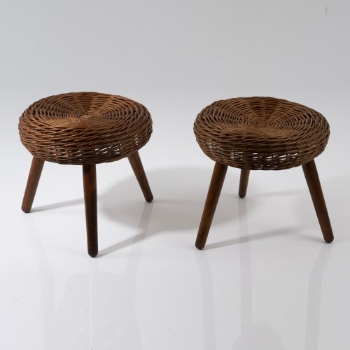 2 wicker stools, 1950s