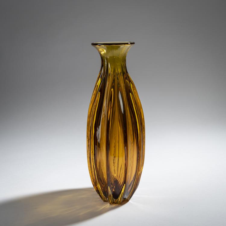 Bild 1 zu Objekt, Vase 'Sommerso giallo topazio brusciato a coste', um 1957, Flavio Poli, Seguso Vetri d'Arte, Murao, 161B 374