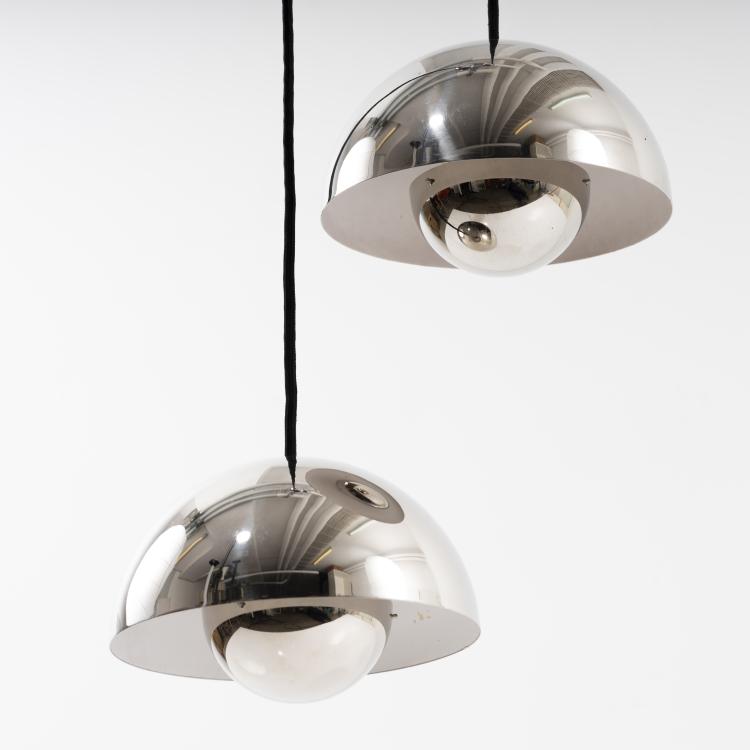 Bild 1 zu Objekt, 2 'Flower-Pot' pendant lights, 1969, Verner Panton, Poulsen, Louis, Kopenhagen, 161C 686