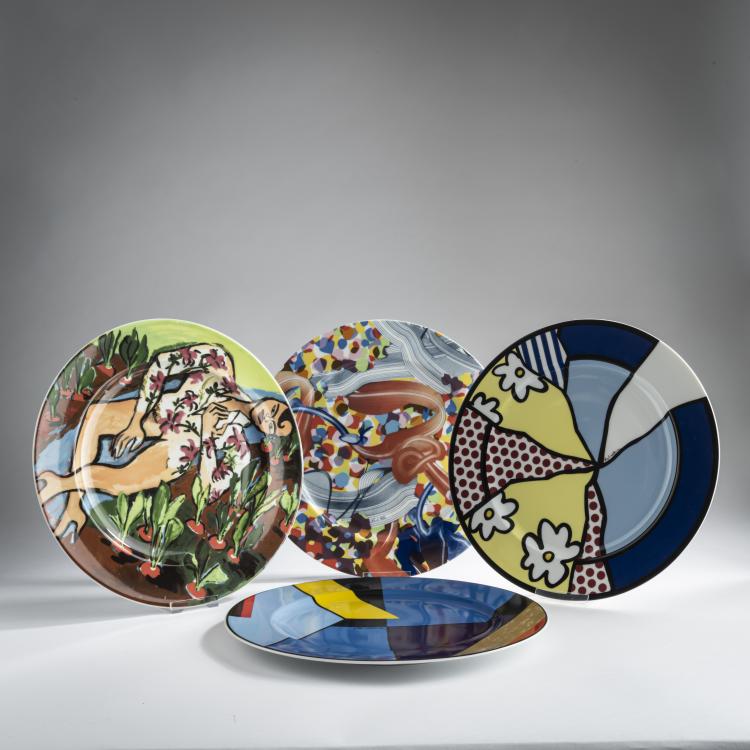 Hauptbild zu Objekt, Vier K&uuml;nstlerteller, 1991-1996, Elvira Bach,Otto Herbert Hajek,Roy Lichtenstein,Frank Stella, Rosenthal, Selb, 163D 697
