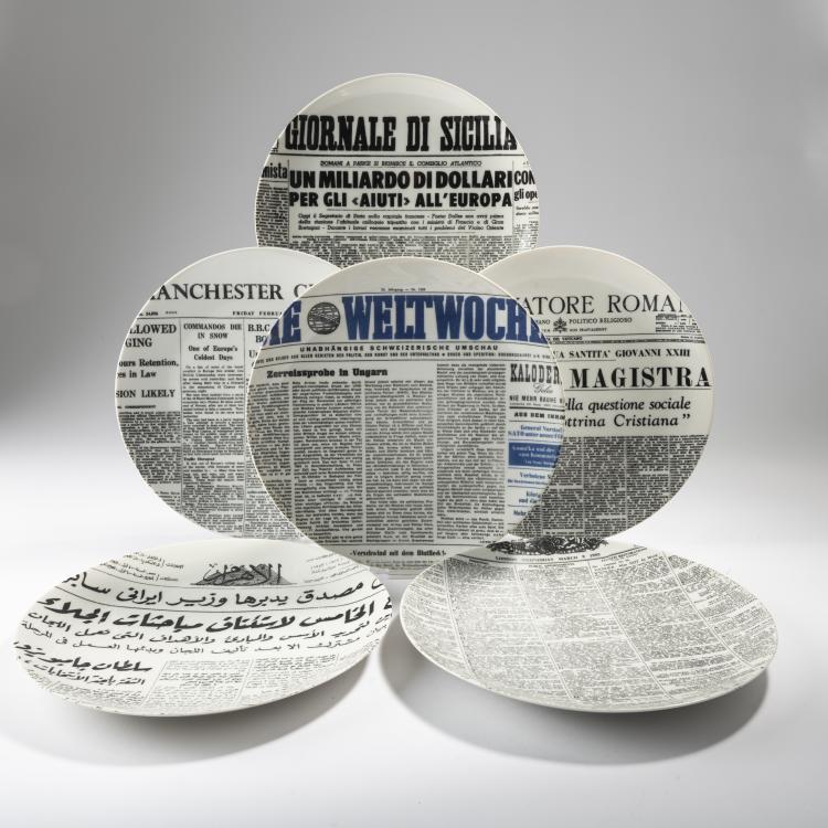 Hauptbild zu Objekt, 6 'Giornali' plates, 1950/60s, Piero Fornasetti, Fornasetti, Mailand, 163C 375