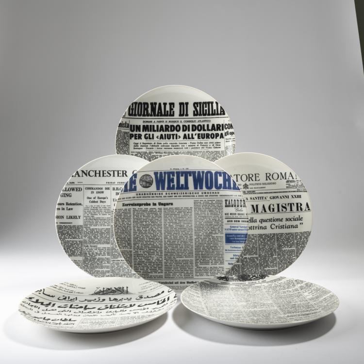 Bild 1 zu Objekt, 6 'Giornali' plates, 1950/60s, Piero Fornasetti, Fornasetti, Mailand, 163C 375