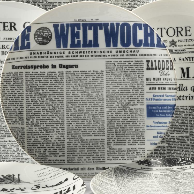 Bild 2 zu Objekt, 6 'Giornali' plates, 1950/60s, Piero Fornasetti, Fornasetti, Mailand, 163C 375