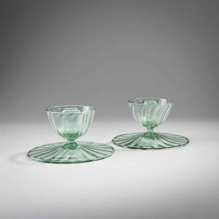 Hauptbild zu Objekt, 2 candlesticks, c. 1925, Vittorio Zecchin, Cappellin, M.V.M., Murano, 163F 1141