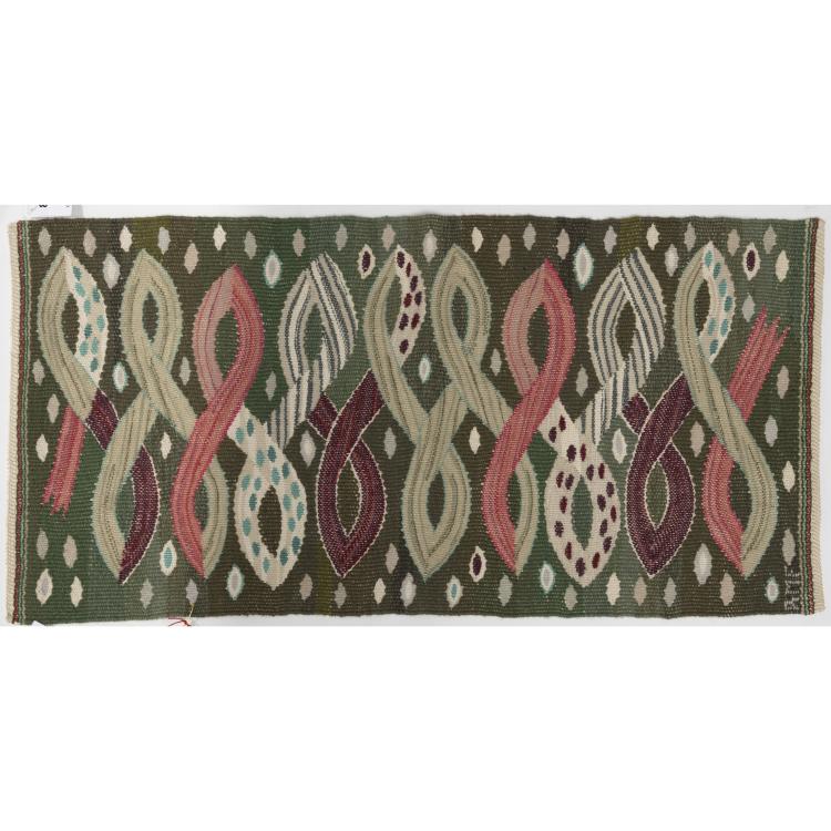 Hauptbild zu Objekt, 'Bandet' carpet / tapestry, 1948, Ann-Mari Forsberg, M&aring;&aring;s-Fjetterstr&ouml;m, M&auml;rta AB, B&aring;stad, 163F 1116