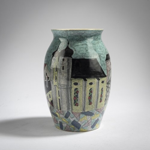Vase with cityscape, c. 1920