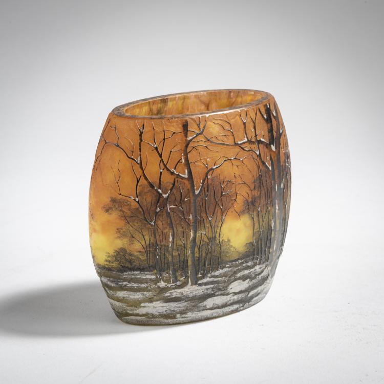 Bild 1 zu Objekt, Kleine Vase 'Cr&eacute;puscule neige' oder 'Paysage d'hiver', um 1902, Nancy Daum Fr&egrave;res, Daum Fr&egrave;res, Nancy, 162B 87