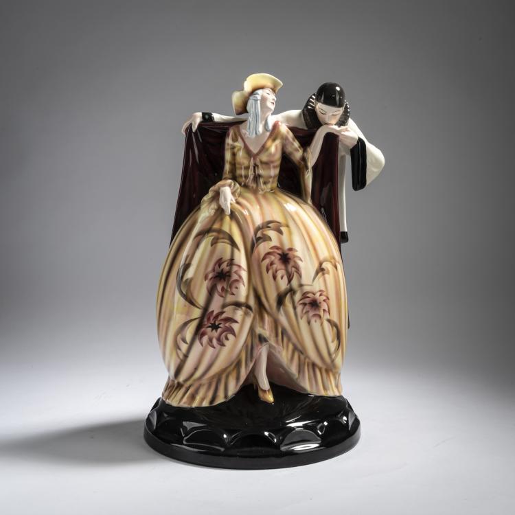 Hauptbild zu Objekt, 'Harlekin, seiner Columbine die Hand k&uuml;ssend', um 1929, Josef Lorenzl, Goldscheider, Friedrich, Wien, 162C 481