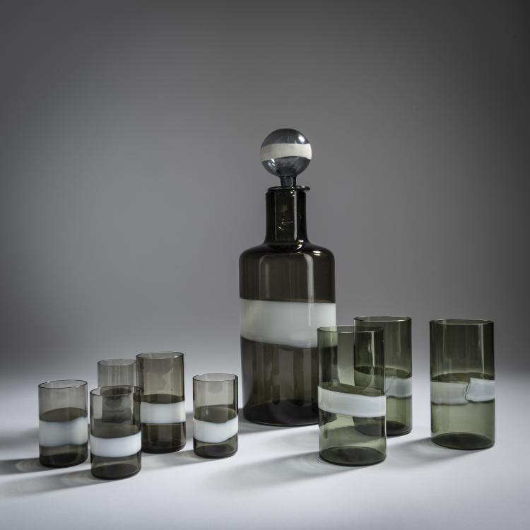 Bild 1 zu Objekt, 'A fasce' bottle with stopper and eight glasses, c. 1955, Fulvio Bianconi, Venini & C., Murano, 164C 576