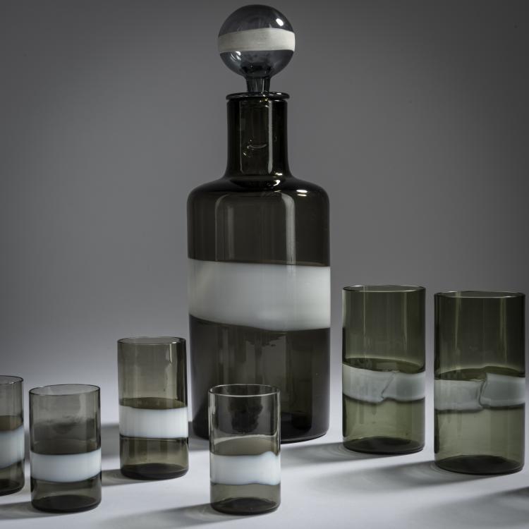 Bild 2 zu Objekt, 'A fasce' bottle with stopper and eight glasses, c. 1955, Fulvio Bianconi, Venini & C., Murano, 164C 576