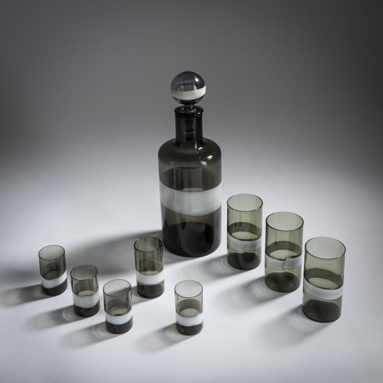 Bild 3 zu Objekt, 'A fasce' bottle with stopper and eight glasses, c. 1955, Fulvio Bianconi, Venini & C., Murano, 164C 576