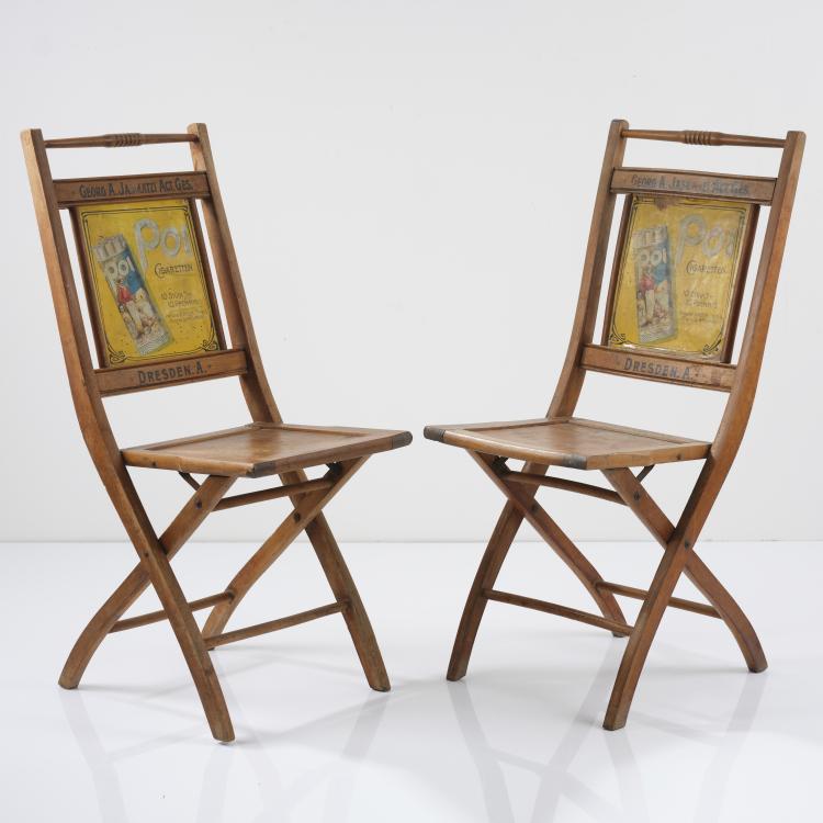 Hauptbild zu Objekt, 2 folding chairs, 1910s, Bernstein, Holzwarenfabrik, Meiningen,  f&uuml;r Georg A. Jasmatz Act. Ges., Dresden., 164B 368
