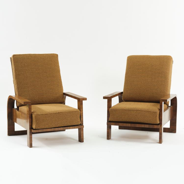 Hauptbild zu Objekt, 2 armchairs ("Canadians") from Villa Brozek, Prague, c. 1930, Tschechoslowakei, 163A 37
