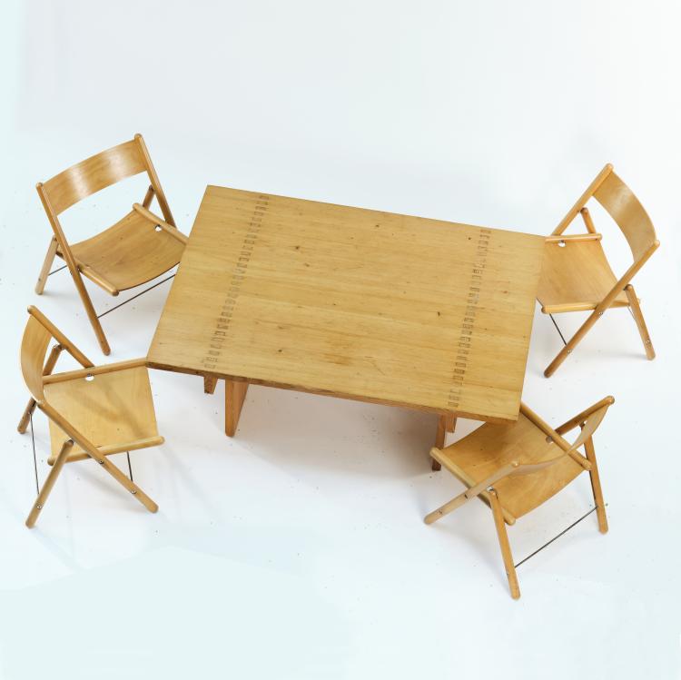 Hauptbild zu Objekt, 'Rotis' table with 4 folding chairs, 1971/72, Otl Aicher, Dietiker AG, Stein am Rhein (zugeschrieben), 163A 104