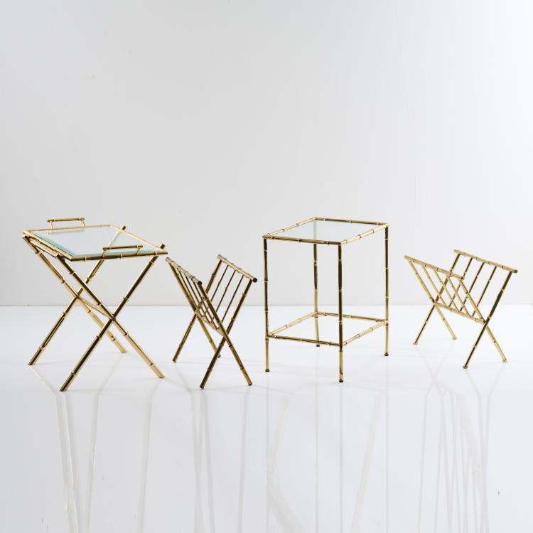 Hauptbild zu Objekt, 2 'Bamboo' side tables and 2 magazine racks, 1970s, Italien, 164A 227