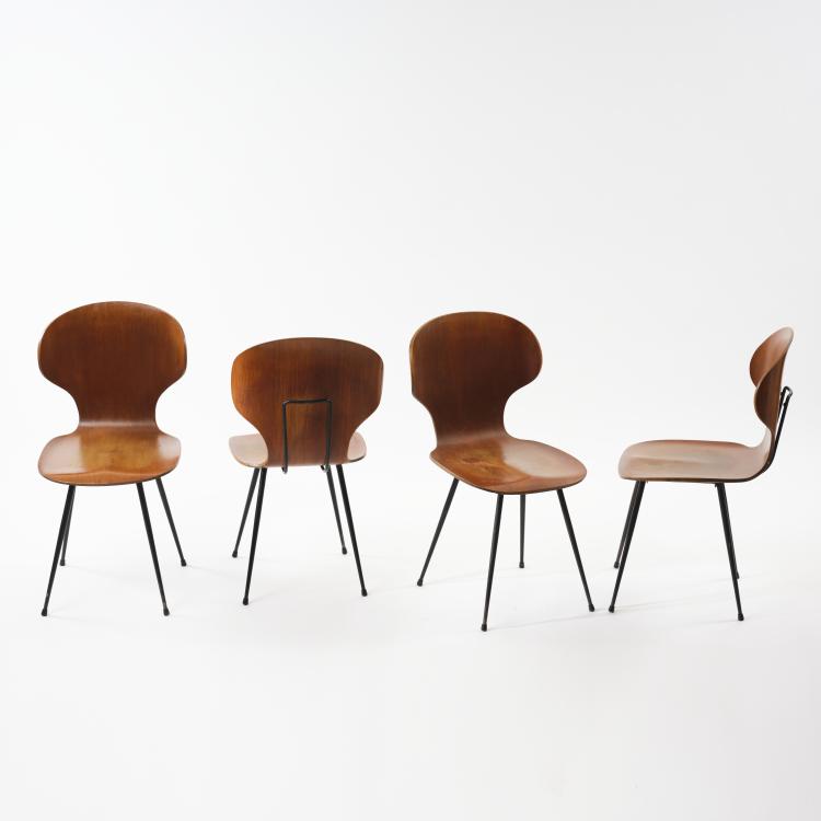 Hauptbild zu Objekt, 4 chairs, c. 1958, Carlo Ratti (attributed), Industria Legni Curvati, Lissone, 164A 59