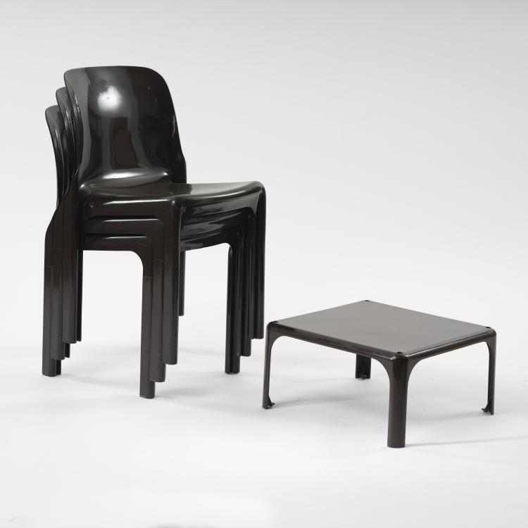 Bild 1 zu Objekt, 'Demetrio 45' coffee table, 1966 with 3 'Selene' chairs, 1969, Vico Magistretti, Artemide, Mailand, 164A 127