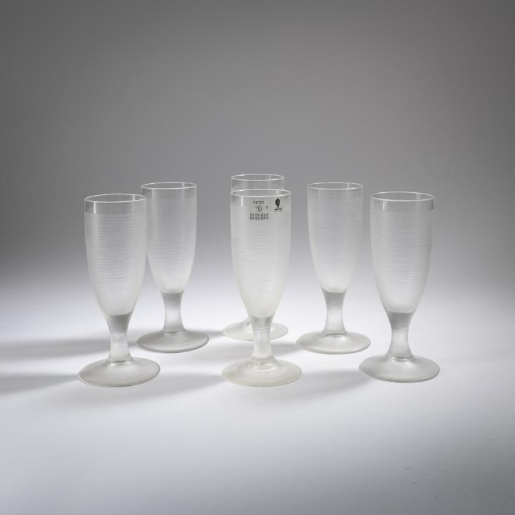 Hauptbild zu Objekt, Six 'High Society' champagne flutes, c. 1980, Venini & C., Murano, 164C 611