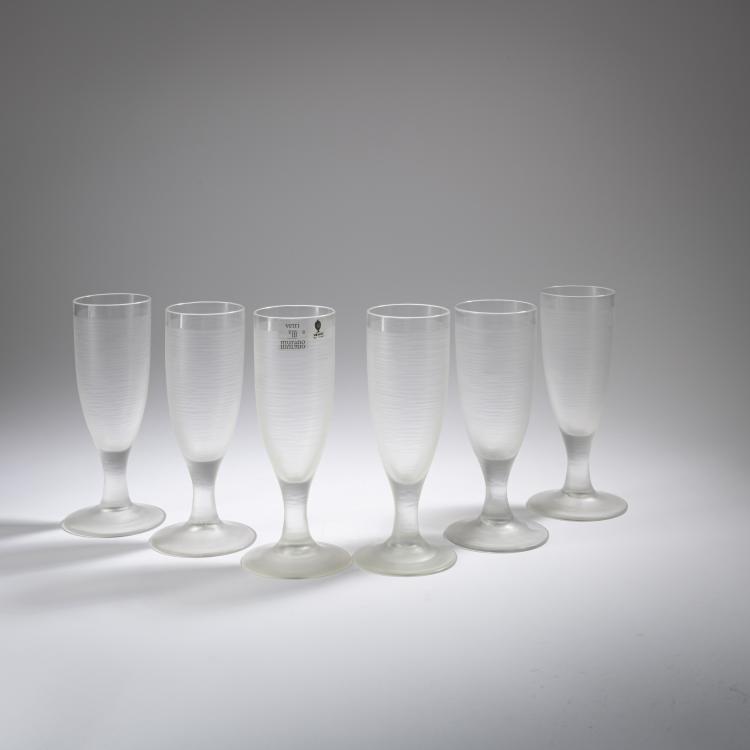 Bild 1 zu Objekt, Six 'High Society' champagne flutes, c. 1980, Venini & C., Murano, 164C 611