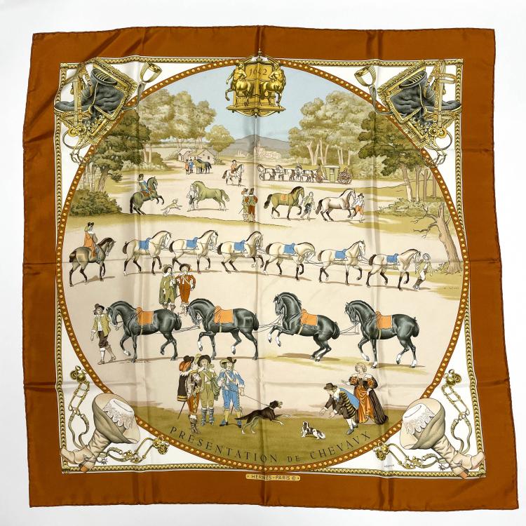 Hauptbild zu Objekt, 'Pr&eacute;sentation de Chevaux' scarf, 1970, Philippe Ledoux, Herm&egrave;s, Paris, 166D 548
