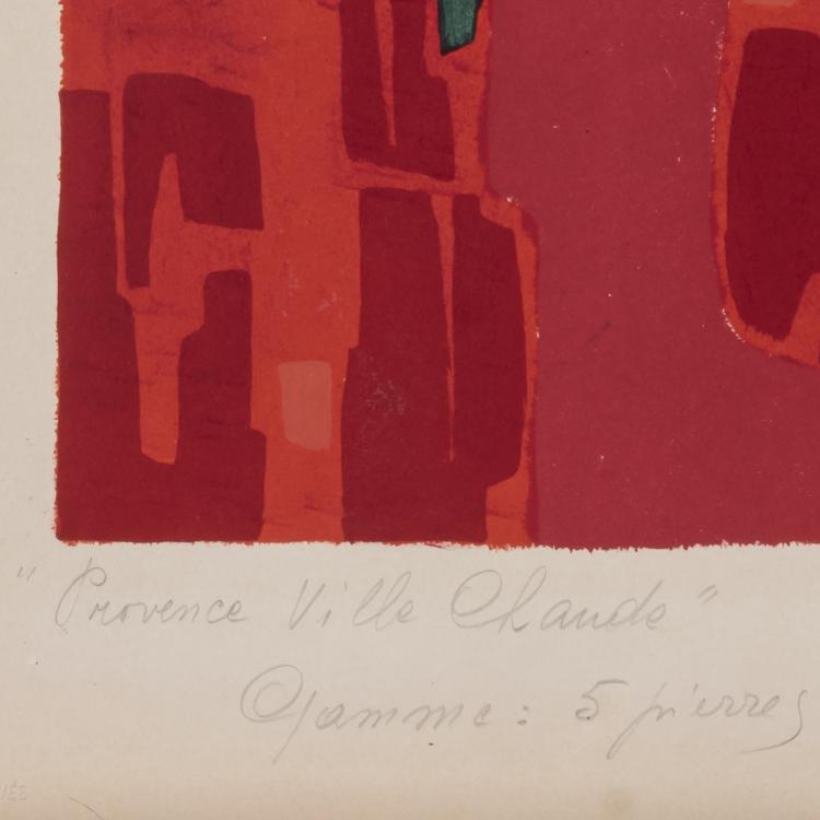 Bild 5 zu Objekt, 'Provence - soleil - mer froide', a proof of 'Provence - ville chaude' and two proofs of 'Int&eacute;rieur rouge', 1958/1960, Gustave Singier, L'&OElig;uvre Grav&eacute;e, 166B 262