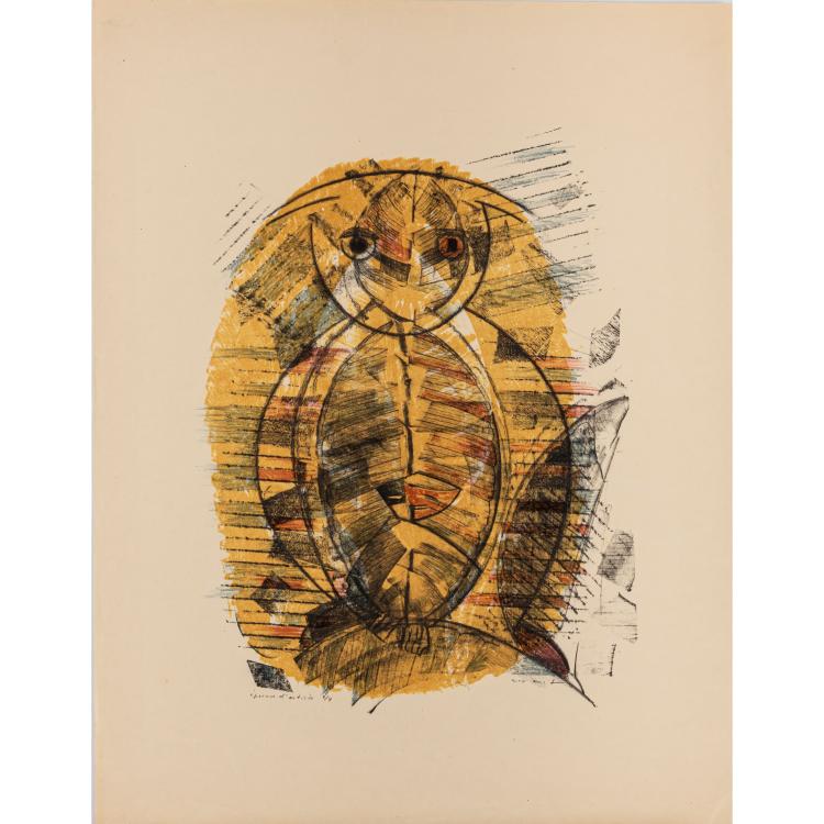 Hauptbild zu Objekt, 'Hibou-Arlequin&lsquo; und zugeh&ouml;riges Kontrollblatt, 1955, Max Ernst, L'&OElig;uvre Grav&eacute;e, 166B 214