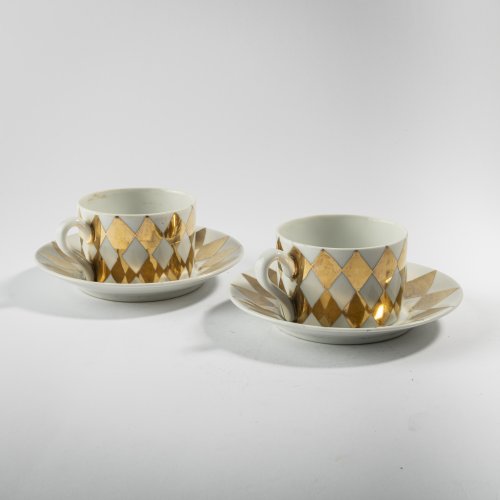 2 'Rombi' coffee cups and saucers, 1950s