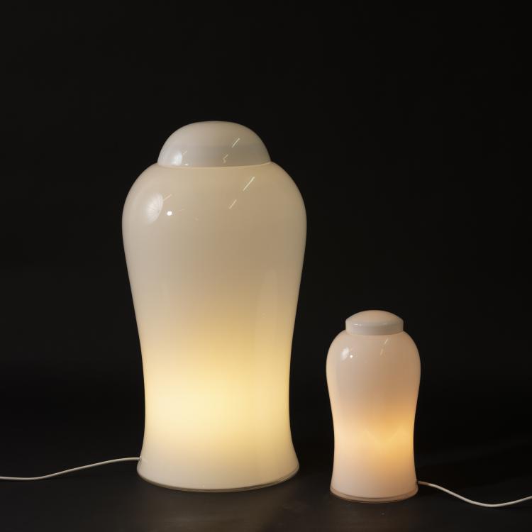 Hauptbild zu Objekt, 2 table / floor lights 'Tsching 3' and 'Tschang 1', 1979, Ingo Maurer, Maurer, Ingo, Design M, M&uuml;nchen, 164B 401