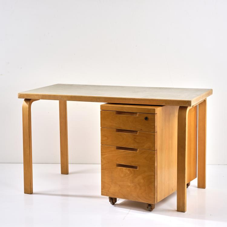 Bild 2 zu Objekt, 'L-Leg' desk with '296' mobile drawer, 1933, Alvar Aalto, Huonekalu-ja Rakennusty&ouml;tehdas Oy, Turku f&uuml;r Artek, Helsinki, 166A 120