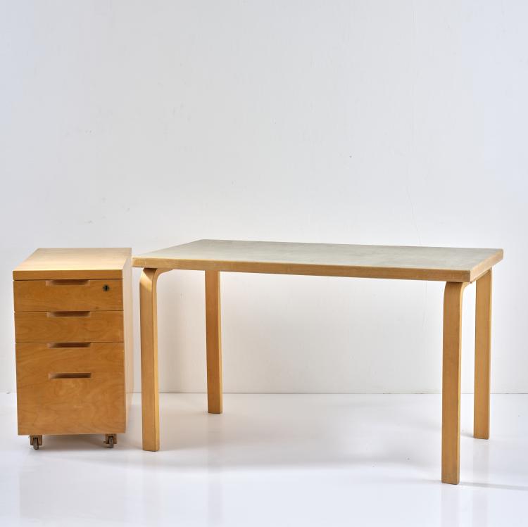 Bild 3 zu Objekt, 'L-Leg' desk with '296' mobile drawer, 1933, Alvar Aalto, Huonekalu-ja Rakennusty&ouml;tehdas Oy, Turku f&uuml;r Artek, Helsinki, 166A 120