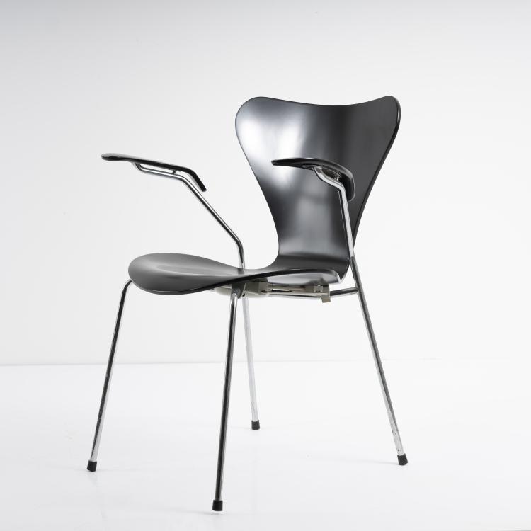 Bild 4 zu Objekt, 6 '3207' stacking chairs with armrests, 1955, Arne Jacobsen, Fritz Hansen, Aller&oslash;d, 164B 417