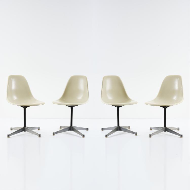 Bild 1 zu Objekt, 4 'Plastic Side Chair' chairs on 'Aluminum Group Base', 1958, Charles Eames,Ray Eames, Herman Miller, Zeeland, 164B 300