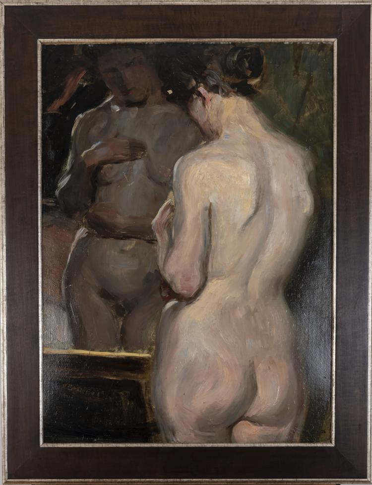 Bild 1 zu Objekt, 'Dame in Rot mit Hut' and 'Akt vor dem Spiegel', 1904, Hans Meid, 166B 323