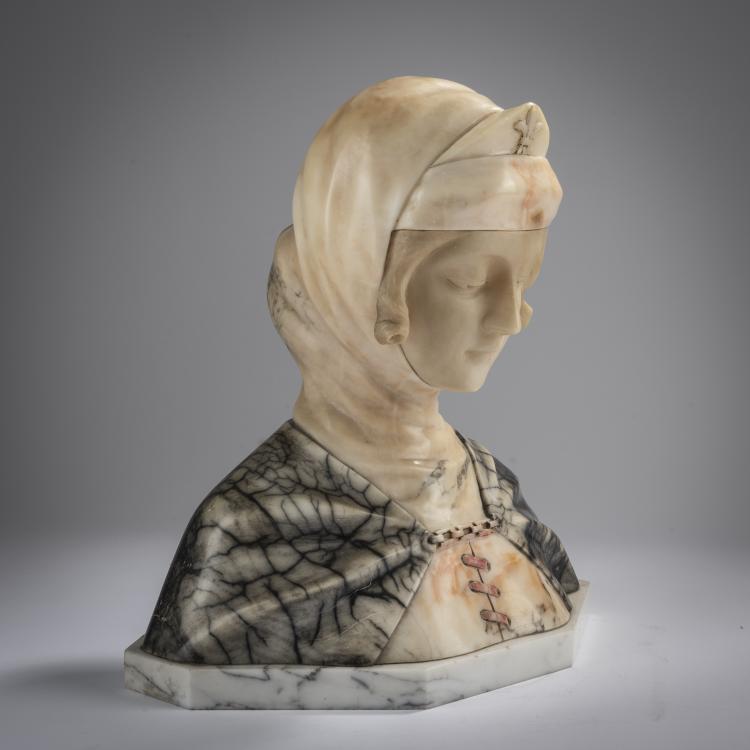 Bild 1 zu Objekt, Alabaster bust called 'Joan of Arc', c. 1900, Gustave van Vaerenbergh (after), 165C 325