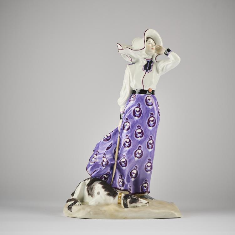 Hauptbild zu Objekt, 'Dame mit Hund am Strand', 1909-11, Konrad Hentschel, Meissen, KPM, 165D 559