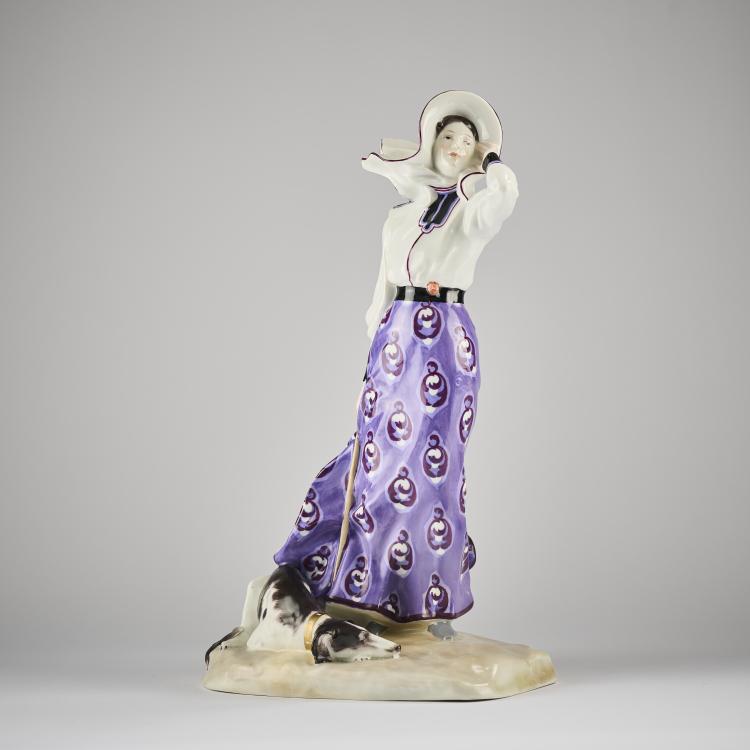 Bild 1 zu Objekt, 'Dame mit Hund am Strand', 1909-11, Konrad Hentschel, Meissen, KPM, 165D 559