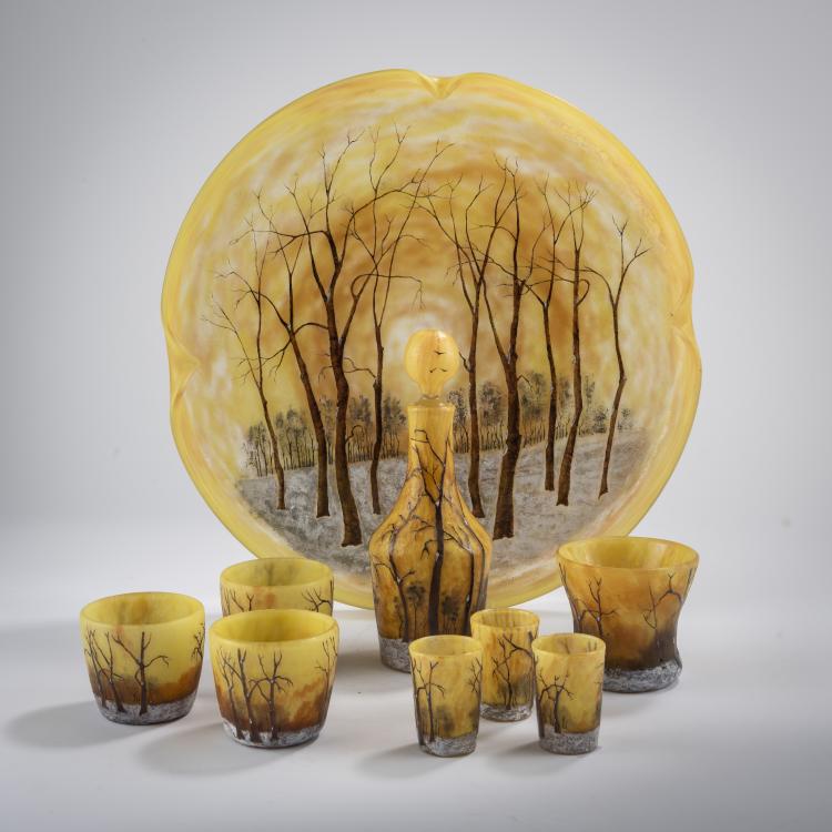 Hauptbild zu Objekt, Liquor service 'Cr&eacute;puscule neige' or 'Paysage hiver', um 1902, Daum Fr&egrave;res, Nancy, 165B 97