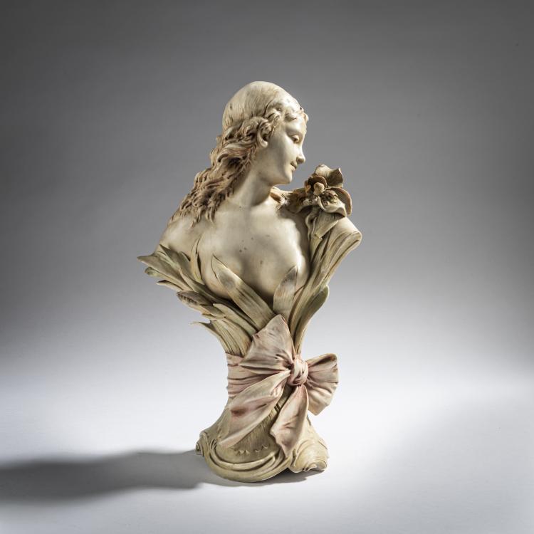 Hauptbild zu Objekt, M&auml;dchenb&uuml;ste, um 1899, Anton Nelson, Amphora-Werke Riessner, Stellmacher & Kessel, Turn-Teplitz, 165D 479