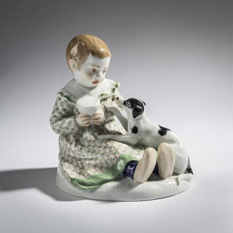Hauptbild zu Objekt, 'Kind mit Hund', 1909, Paul Rumrich, Meissen, KPM, 165D 556