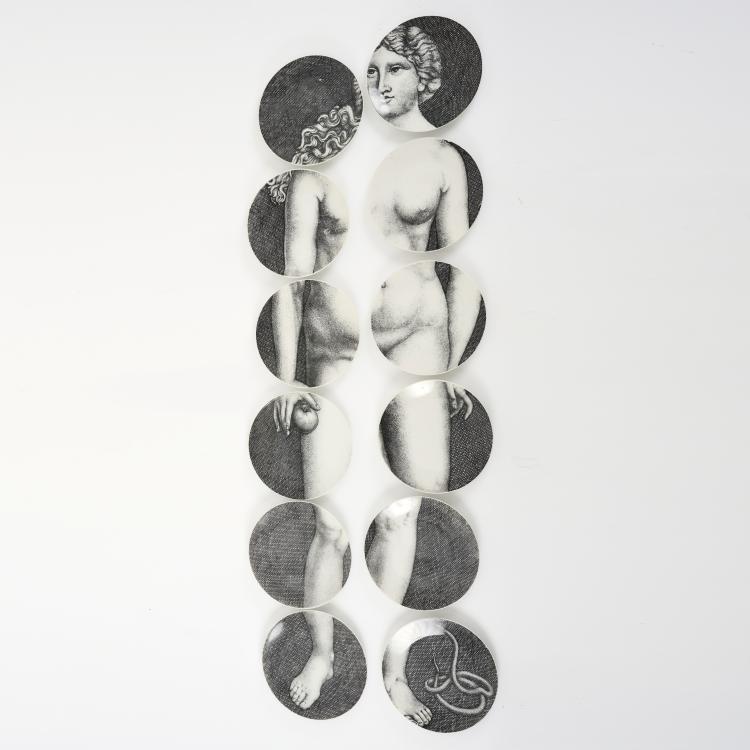 Hauptbild zu Objekt, Zw&ouml;lf Teller 'Eva', 1954, Piero Fornasetti, Fornasetti, Mailand, 166A 96