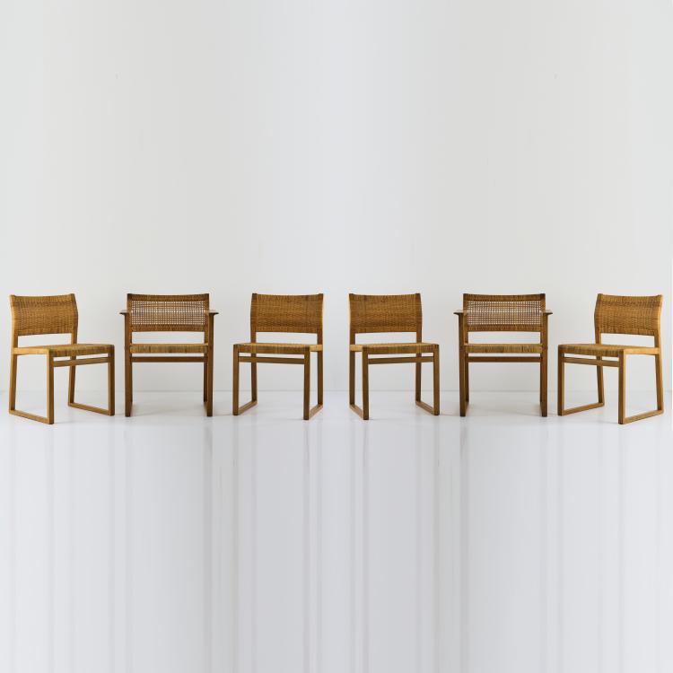 Hauptbild zu Objekt, Two armchairs, four 'BM62' chairs, 1957, B&oslash;rge Mogensen, Lauritsen P. & S&oslash;n, Aalstrup, 166A 136